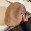 Gorra de Ante Retro para Mujer Otoño Invierno Adelgazante Facial Estilo Británico Gorra de Periódico Versátil Gorra Plana Gorra de Pintor