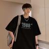 Verão 2022 Nova Camiseta Masculina de Manga Curta Solta Manga Média Marca Tendência Bonita Camiseta Manga Três Quartos Meninos Tops Estilo Hong Kong