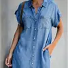 Vestido Chemise Feminino de Lapela Manga Curta Slim Fit Estilo Novo Europeu e Americano 2026, Popular nos Sites Independentes da Amazon