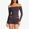 Camiseta de Yoga Transfronteriza para Mujer, Hombros Descubiertos, Manga Larga de un Hombro, Top Casual de Manga Larga para Deportes, Yoga, Pilates, Fitness
