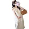 Nueva Ropa de Maternidad de Verano, Vestido Moderno de Mamá de Corte Holgado, Adelgazante y Elegante para Salir, Vestido de Maternidad de Longitud Media con Borlas