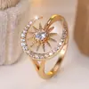 Anel Aberto Full Diamond de Estrela e Lua para Mulheres, Anel Ajustável de Design Único, Joias da Moda Estilo Influencer Venda por Atacado