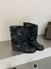 Botas Femininas da Moda com Salto Bloco e Solado Grosso 2026 Novas Botas Western Cowboy de Outono-Verão Botas de Cano Curto Dobradas Empilhadas