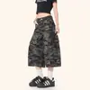 Pantalones Capris de Mezclilla Camuflaje Americano para Mujer Verano Nuevo Estilo Pierna Ancha Bolsillos Grandes Pierna Recta Suelta Pantalones Cortos Cargo