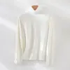 Nova camisa base de gola alta quente de mistura de acetato e caxemira para outono e inverno, top interno com espessamento, dupla face escovado, corte justo