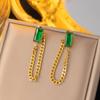 Collar de estilo punk europeo y americano para mujer, cadena de doble capa, pulsera de estilo frío esmeralda, aretes de acero de titanio con borla verde, traje
