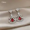Estilo de noche lujoso~Elegante vestido abanico de circonita, pendientes de gota, pendientes de lujo ligero de alta gama, pendientes de estilo palaciego