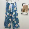Calça de Pijama de Seda de Algodão para Mulheres, Estilo Fino para Primavera e Verão, Tamanho Grande, Caimento Solto, Calça de Perna Larga de Algodão Artificial, Pode Ser Usada Fora de Casa, Versátil, Cintura Alta, Leve
