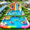 Alberca inflable con carpa, diseño de caricatura, para niños y adultos, tina de natación exterior de PVC engrosado con tobogán