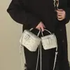 Bolso pequeño cuadrado de cadena con incrustaciones de diamantes de estilo coreano de lujo ligero para mujer, bolso de mano casual versátil, bolso de hombro y bandolera elegante para el trabajo