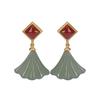 Pendientes de jade blanco, plata 925, pendientes rojos del sur, pendientes de hoja de ginkgo de jade para mujer, pendientes de moda retro exquisitos