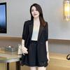 Terno Fresco Fino da Moda Terno Feminino 2025 Verão Novo Terno Pequeno de Manga Curta Shorts de Seda Gelo Terno da Moda de Duas Peças