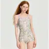 Traje de baño tipo bóxer con estampado floral para mujer, Específico para piscina, Traje de baño de entrenamiento con almohadillas en el pecho, Traje de baño competitivo