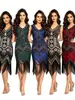 Vestido retro de lentejuelas y cuentas de los años 1920 para mujer, escote en V delantero y trasero, elegante vestido de noche con flecos, superventas transfronterizo de Amazon