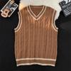 Colete de malha com decote em V estilo academia masculino outono e inverno estilo americano suéter retrô de malha colete interno empilhado da moda