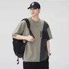2025 Nuevo Verano Tecnología Negra Seda de Hielo Fresca Camiseta de Manga Corta para Hombre Color de Contraste Holgada Talla Grande Casual Top de Media Manga