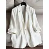 2026 Novo Blazer Feminino de Linho com Gola, Manga Três Quartos e Ombreiras Atacado H13BW26785