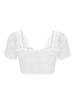 Estilo Sexy Hottie Europeo y Americano Top de Encaje con Cuello en V Ultracorto Transparente Francés Nuevo de Exportación Camisa de Manga Corta con Cordones