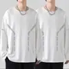 Camiseta de manga larga para hombre para primavera y otoño, disponible en blanco puro y negro, con cuello redondo, adecuada como capa base o camiseta interior, y un diseño fino y ligero para usar en otoño