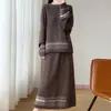 Novo Conjunto de Duas Peças Feminino de Lã Pura Jacquard Vazado Gola Redonda Espesso para Outono/Inverno 2026