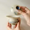 Gaiwan de Cerámica Antigua Glaseado de Caramelo Estilo Bambú Pintado a Mano de las Dinastías Tang y Song, Juego de Té Kung Fu para Uso en Casa, Gaiwan de Boca de Flor, Tazón de Preparación de Té para el Hogar