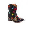 Botas de tornozelo femininas com salto quadrado bordado X2308008