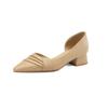 Emagrecedoras Versáteis Luxuosas Bico Fino Primavera/Verão 2023 Novas Sapatos de Couro de Vaca Amêndoa de Camada Única com Dobras de Salto Médio Baixo para Mulheres