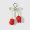 Llavero colgante para bolso de malla brillante tipo tulipán con lazo, fresco y dulce, estilo coreano, dopamina