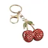 Chaveiro de Metal Cereja Atacado Transfronteiriço Pingente Pequeno Chaveiro de Fruta com Strass Presente de Dia dos Namorados Pequeno Presente