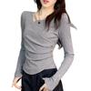 Camiseta Básica de Manga Larga Moda Tallas Grandes para Mujer Primavera y Otoño 2025 Cintura Ajustada Adelgazante Favorecedora Prenda Exterior Superior