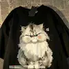 Camiseta de manga curta com estampa de gato em seda de leite para mulheres e homens, estilo casual preguiçoso de verão 2026, gola redonda, top para casal