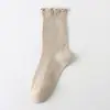 Meias Plissadas Femininas, Meias com Babados, Meias de Algodão Leve, Casuais de Cano Curto em Malha de Algodão Respirável com Borda de Alface, Meias Invisíveis