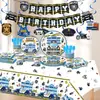 Amazon Desenho Animado Carro de Polícia Festa de Aniversário Pratos de Papel Banners Primeira Festa de Aniversário Infantil Decoração Toalha de Mesa Toppers de Bolo