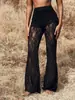 Pantalones de Campana de Cintura Alta Estilo Occidental Y2 Primavera/Verano para Mujer, Transparente Sexy de Encaje Transfronterizo Amazon, Pantalones Largos Casuales de Doble Capa