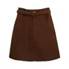 Saia Midi Lápis de Veludo Cor de Café Retrô Estilo Old Money para Mulheres, Roupa de Trabalho de Outono, Cor Sólida, Fenda Frontal, Linha A, Exclusivamente para Vendas Transfronteiriças