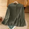 Camisa Feminina Lisa Simples de Algodão e Linho com Botões, Pulôver Solto Retro Zen de Primavera, Blusa de Manga Longa para Mães
