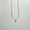 Colar com Pingente de Pérola de Água Doce e Cristais Roxos Românticos Corrente de Clavícula Doce com Camadas de Temperamento para Mulheres
