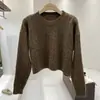 Suéter de Punto Trenzado de Cuello Redondo Retro para Mujer 2026 Otoño Invierno Nuevas Llegadas Petite Super Corto Color Sólido Prendas de Punto Adelgazantes