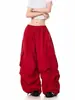 Pantalones cargo casuales de pierna ancha de color liso para mujer, diseño plisado con bolsillo grande, estilo callejero americano, holgados de colores brillantes para verano, modernos