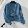 Transfronteiriço Europeu e Americano Suéter Feminino Outono e Inverno Novo Decote Em V Solto Cor Sólida Curto Lace-up Sexy Malhas Cardigan Mulheres