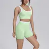 Conjunto Fitness Color Block Transfronteiriço Sutiã com Costas Cruzadas à Prova de Impacto e Efeito Push-up Shorts de Cintura Alta com Controle de Barriga e Levanta Glúteos Conjunto de Yoga