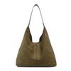 Bolso Tote Retro Color Sólido Gamuza Casual Bolso de Hombro Costura Simple Texturizado Viajero Gran Capacidad Debajo del Brazo Bolso de Mujer