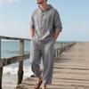 Amazon Transfronteiriça Primavera e Outono Estilo Americano Solto Linho Masculino Manga Longa com Capuz Calças Soltas Terno Casual de Praia
