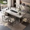 Mesa de Chá e Conjunto de Cadeiras de Ardósia de Luxo Leve, Uma Mesa e Cinco Cadeiras, Chaleira de Escritório de Ponta, Mesa Totalmente Automática para Preparo de Chá