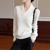 Suéter de malha de lã pura para mulheres, suéter elegante com lapela, novo estilo outono e inverno, suéter com lapela cruzada, quente e versátil