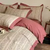 Juego de Cuatro Piezas de Algodón Cepillado Clase A Algodón Puro Estilo Retro Francés Pastoral de Rosas 1.8m 2m Ropa de Cama Corazón de Niña