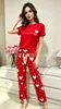 2026 Nuevo Conjunto de Dos Piezas para Casa de Manga Corta y Pantalón Largo Estampado Casual de Verano para Niñas 7077