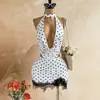 Vestido de lunares de encaje y2k transfronterizo chica hot francesa halter dos piezas falsas falda amplia espalda con corte y amarre