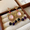 Pendientes Vintage de Plata con Forma de Rombo y Gota de Aceite Estilo Palacio Retro Exquisitos Pendientes de Botón Lujo Ligero Pendientes de Gama Alta