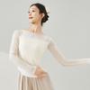 Ropa de Danza Moderna, Top Ajustado de Manga Larga con Inserciones de Malla, Ropa de Práctica de Danza Clásica China, Body Ajustado para Mujer